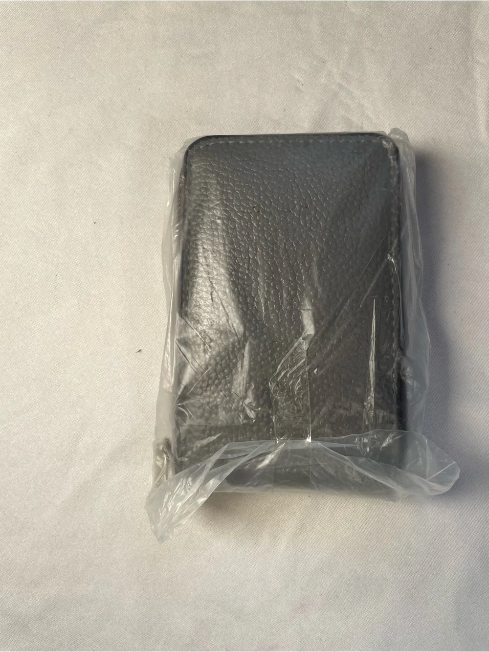Faux Pebbled Leather Zippered Card Wallet 13 Compartments Clear ID Display GREY